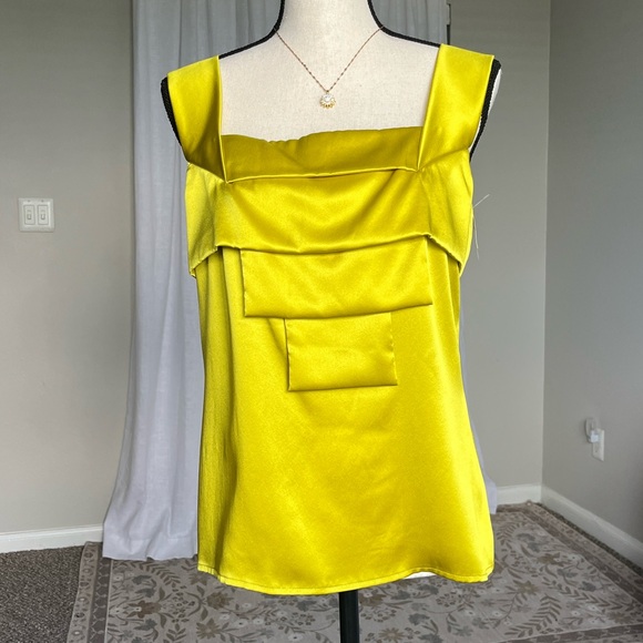 Oscar de la Renta Tops - Oscar de la Renta Fall 2008 Chartreuse Silk Sleeveless Blouse Button Back Size 8